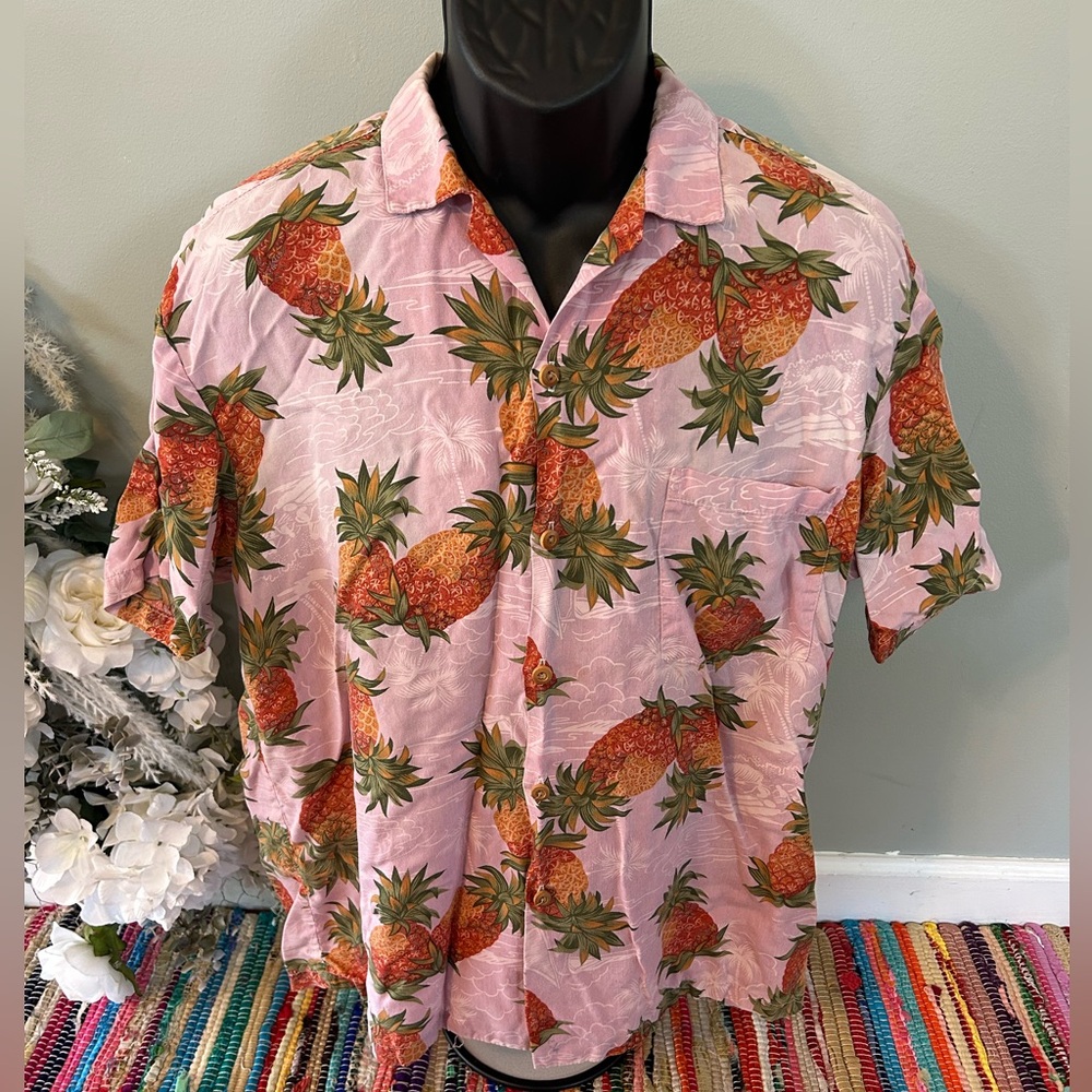 80s Hawaiian Tropical Pineapple Button Up Aloha Shirt Vintage Medium